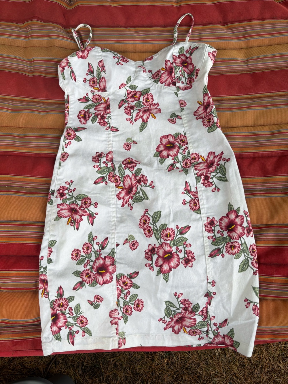 Divided White Mini Dress with Pink Floral Print